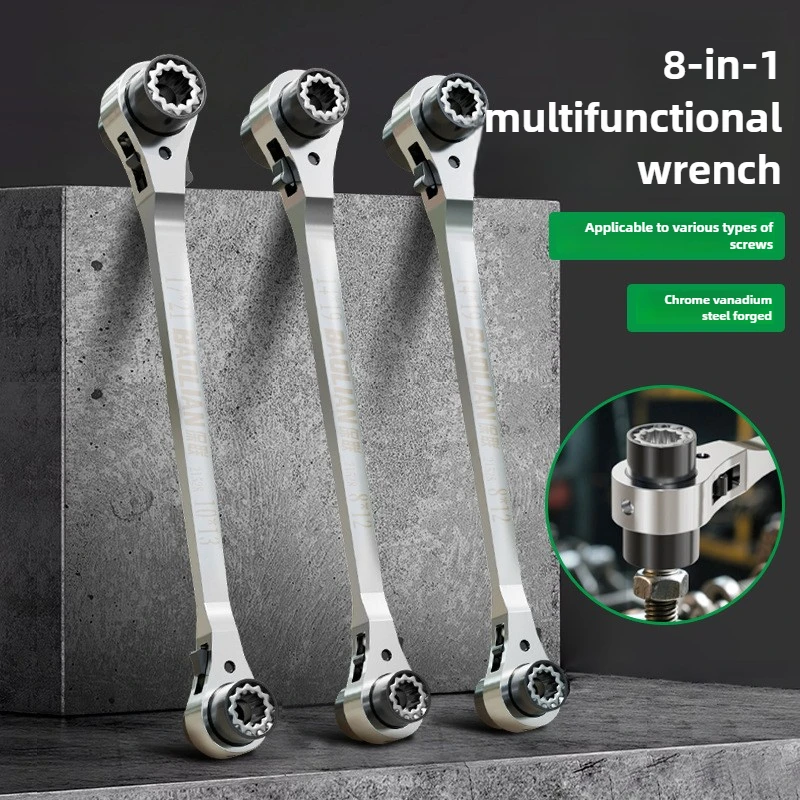 

Multifunctional Ratchet Keys Plum Wrench Two-way Thickening Quick Auto Repair Torque Spanner 8 in 1 Hand Tools