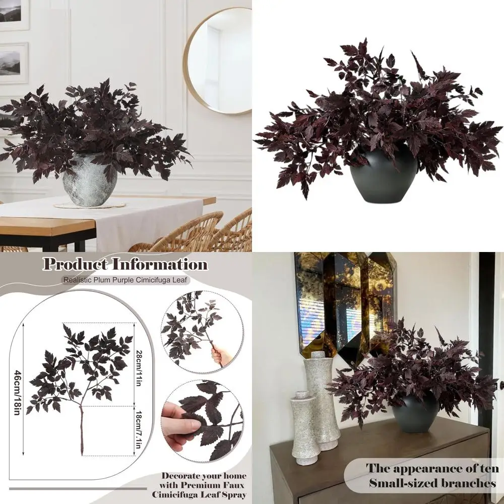 

Набор из 10 искусственных веток листьев кимикифуги длиной 18 дюймов для декора дома, ваз, свадеб и сада