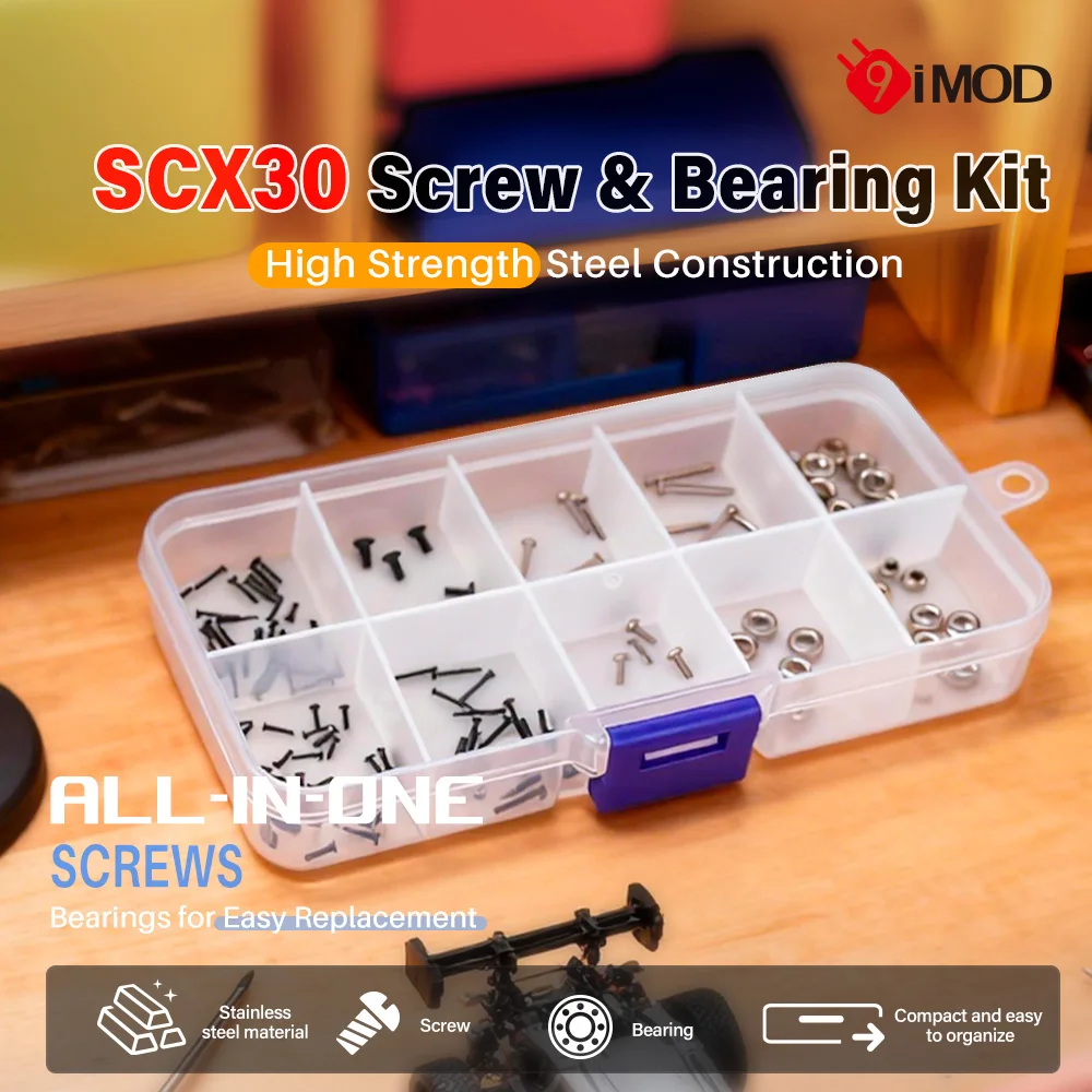 9IMOD SCX30 Screw & Bearing Kit 120PCS Stainless Steel RC Upgrade Set with M1 M1.4 M2 Screws Bearings for Axial SCX30