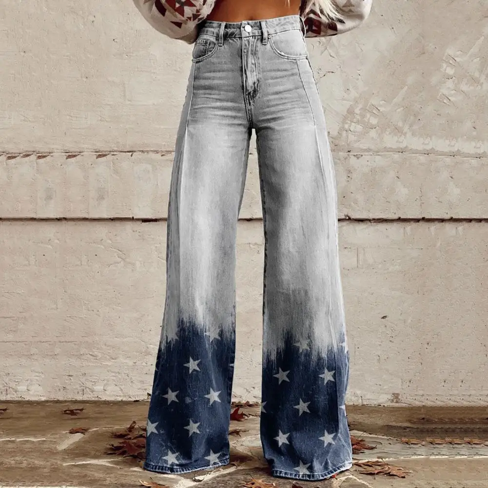 

Loose Boyfriend Pants Women Denim Trousers Stylish Women's Denim Pants Straight Leg Jeans with Digital Flower for Streetwear