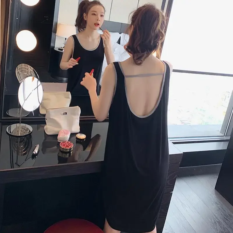 Sleeveless Show A Beautiful Back Sex Appeal Nightdress Female Summertime Thin Slip Dress Seduce Pajama Women Summer Dress