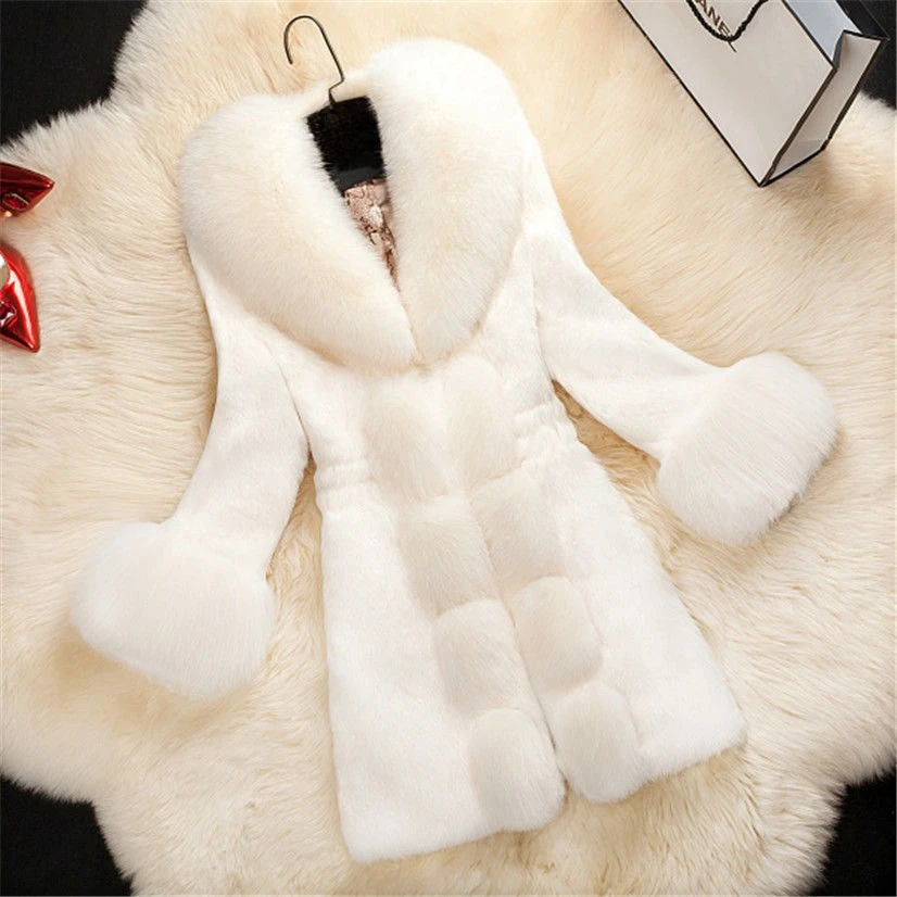 Autumn Winter Women's Faux Fur Overcoat Thickened Faux Rabbit Fox Artificial Fur Solid Color Elegant Versatile Office Jacket