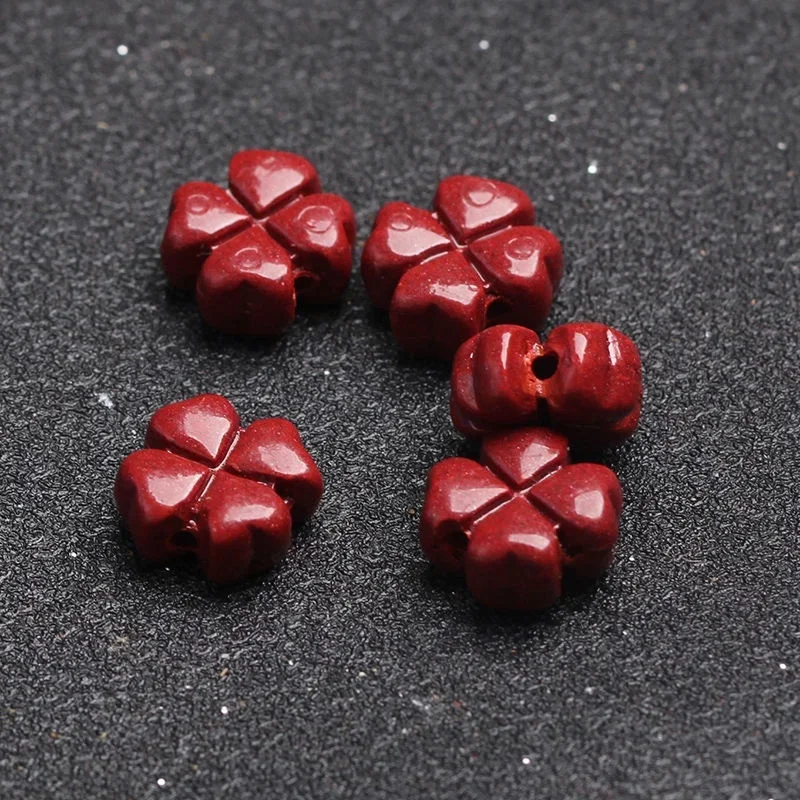 Natural cinnabar purple gold sand lucky four-leaf clover bead partition accessories DIY bracelet accessories jewelry