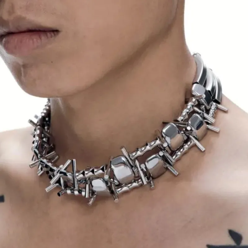 Trendy Punk Style Necklace Heavy Industry Retro Chain Spike Design Couple Neck Accessories