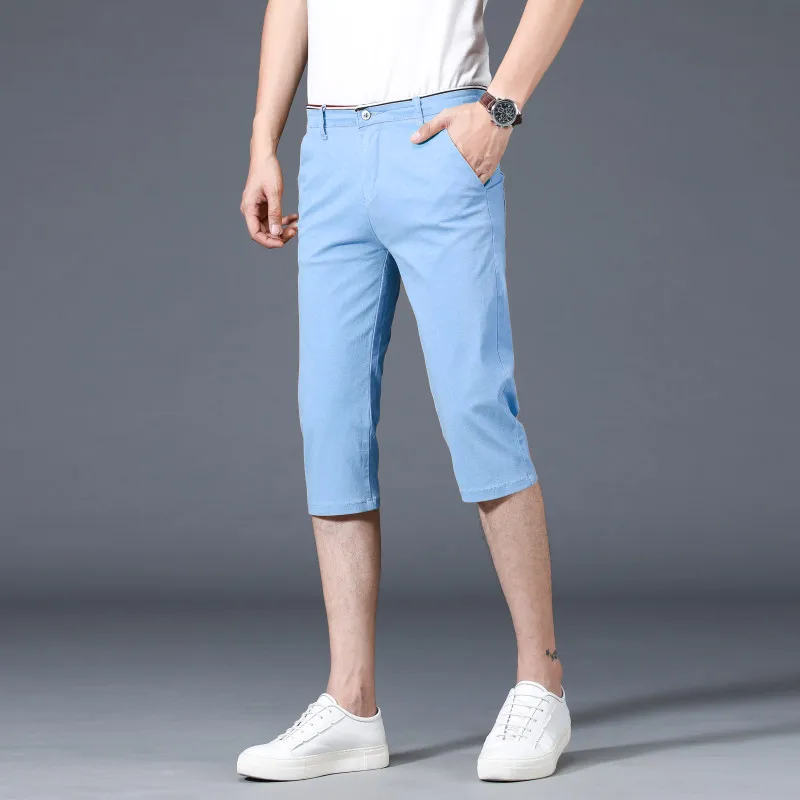 

2022 New Men's Casual Pants Summer Thin Section Korean Business Elastic Straight Five-point Shorts Trendy All-match Long Pants