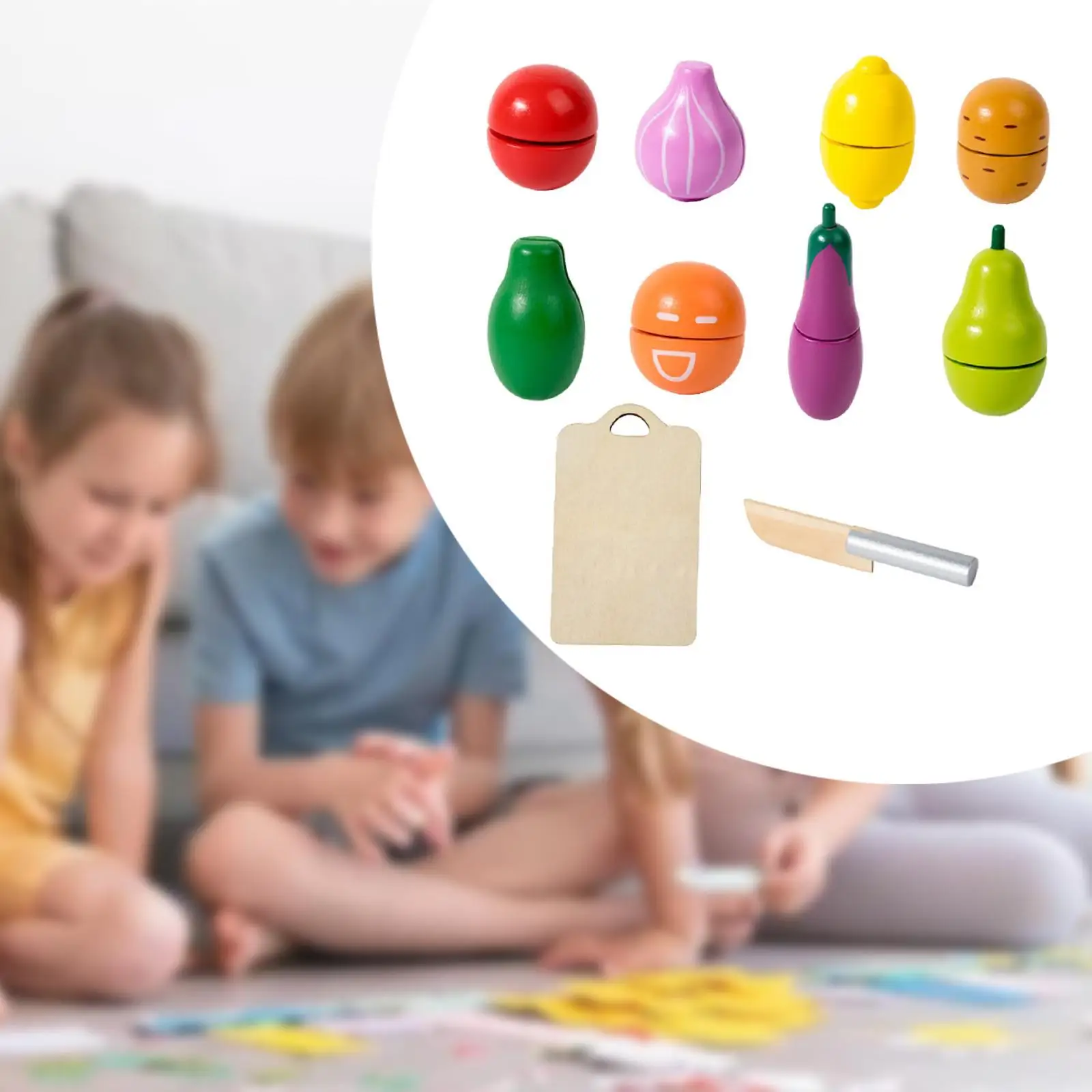 Juego de comida de madera para cortar frutas y verduras, juguetes de aprendizaje temprano con tabla de cortar, combinación de colores para niños pequeños de 18 meses o más