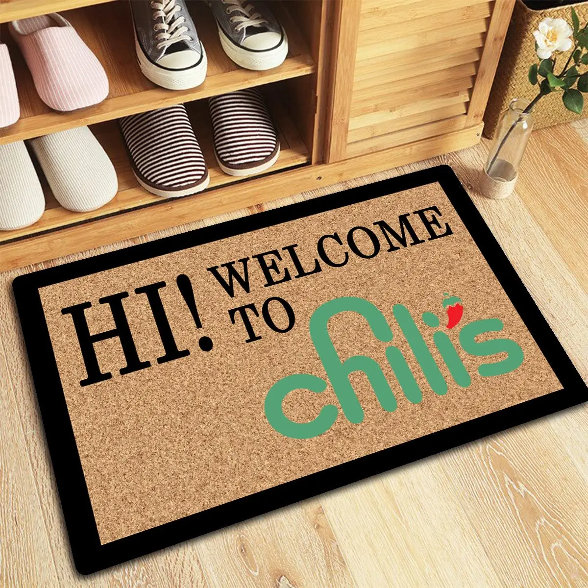 

발매트 Hi Welcome to Chili's Door Mats Non-Slip Rubber Entryway Rug Waterproof Funny Doormat Home Porch Dust Foot Mat Home Decor