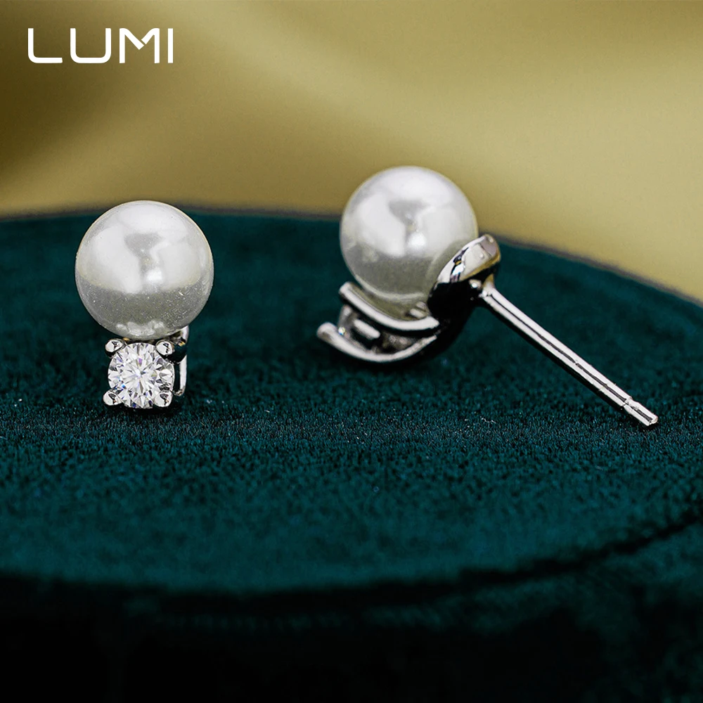 

Модные серьги-гвоздики из серебра 925 пробы с натуральным жемчугом 0,1 карата с муассанитом - супер изысканные женские пряжки для ушей, роскошная вечеринка, свадьба