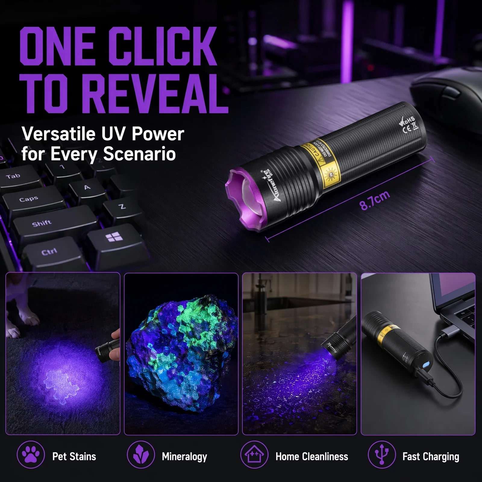 Alonefire Zoom 365nm/395nm Mini UV Led Light Flashlight Pet Cat Dog Urine Tinea Ore Money Jade Scorpion Detection Lamp Torch view 5