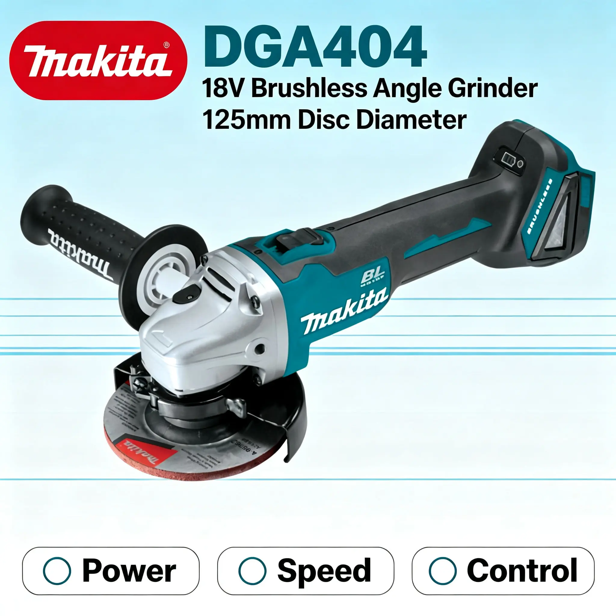 Neuer Makita DGA404 18V 125mm bürstenloser Winkelschleifer, wiederaufladbarer Lithium-Ionen-Handschleifer, vielseitig einsetzbar zum Metallschneiden, Schleifen und Oberflächenpolieren