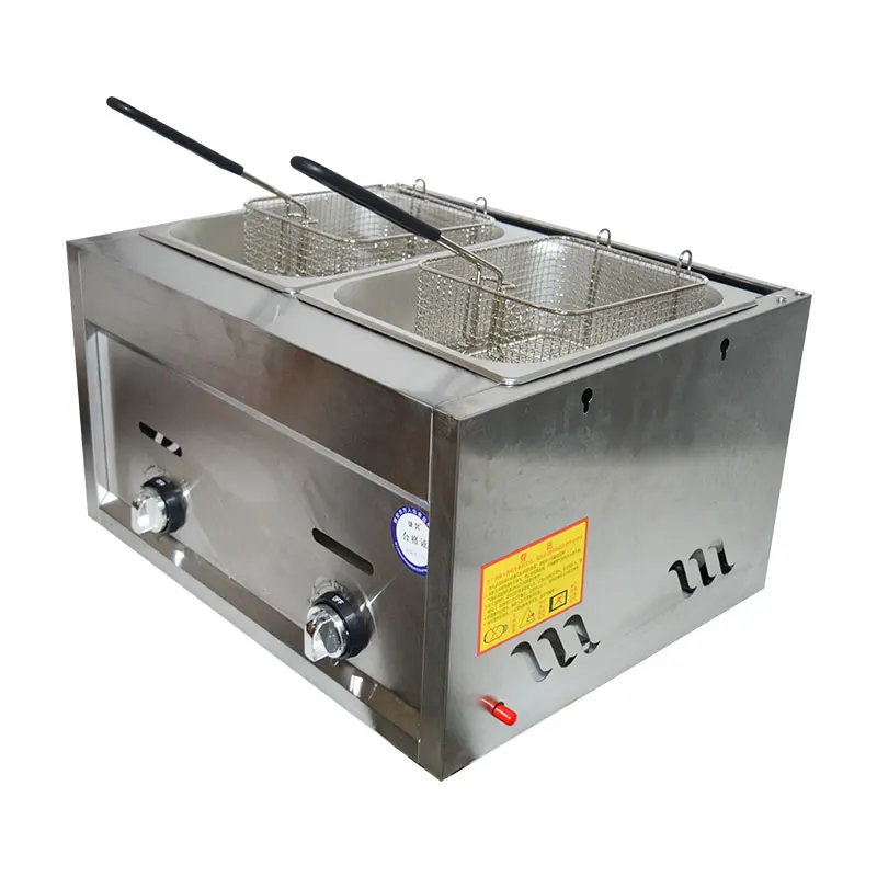 12L Commercial Gas Fryer Machine Double Cylinder Deep Fryer Stainless Steel French Fries Frying Machine