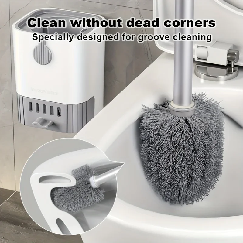 Punch-Free Wall Mounted Toilet Brush With Drainable Base Long Handle Plastic Toilet Cleaning Brush Bathroom Accessories