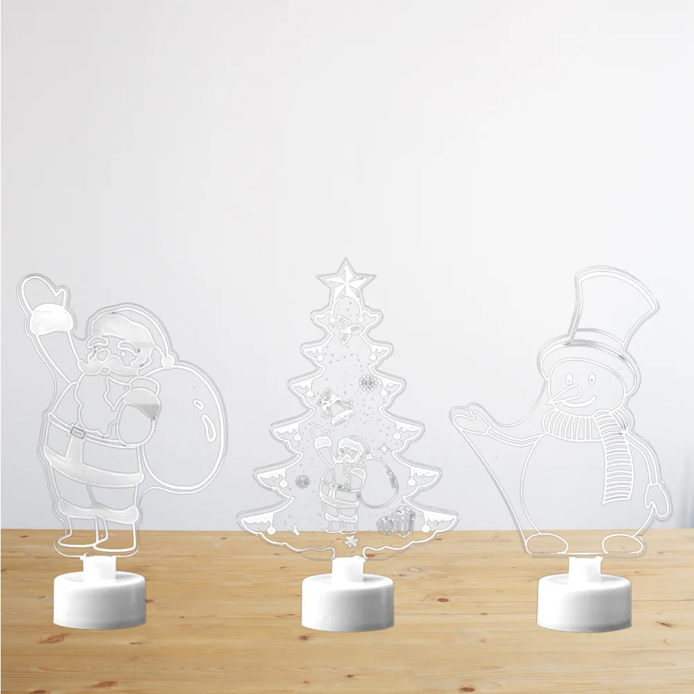 

3Pcs Christmas Tree Snowman Santa Acrylic Lamp Colorful Changing Night Light Bedroom Desktop Decoration Festival