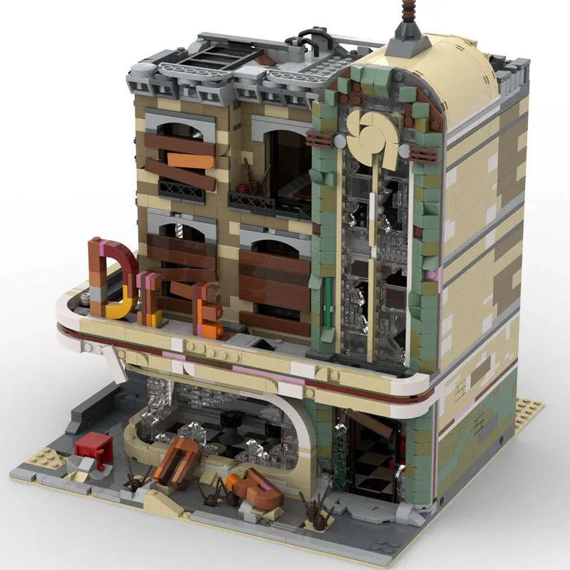 2438 Pz MOC Post-Apocalisse Downtown Diner Ruine Caffè modulare Modello fai da te Building Blocks Giocattoli di compleanno Regalo