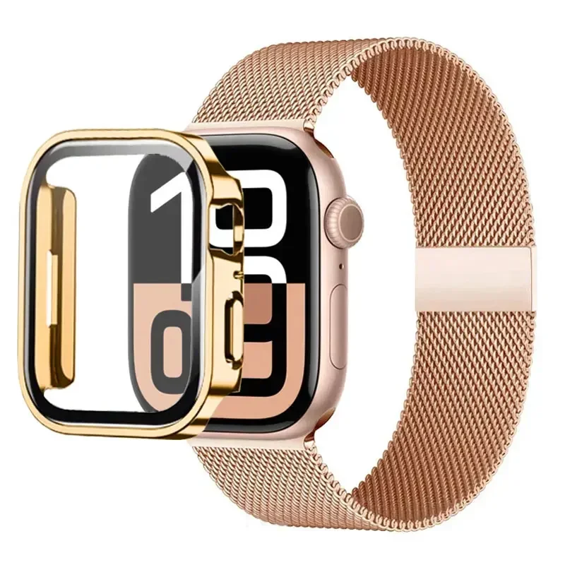 Milanese Loop Strap für Apple Watch Ultra 49 mm Band 44 mm 40 mm 41 45 mm Gold Silber Leopardenarmband + Hülle iWatch 9 8 7 6 5 4 3 SE – Detail 10