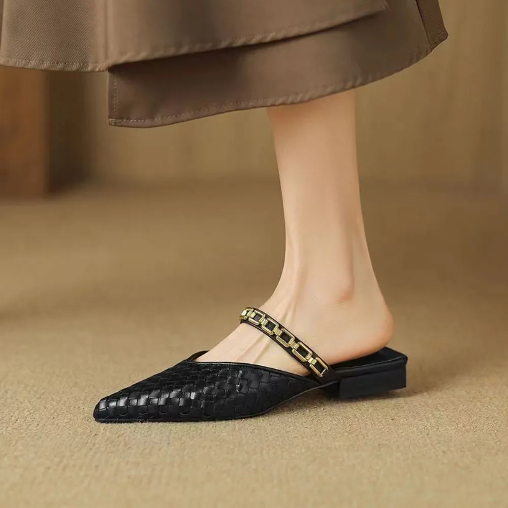 2026 New Retro Pointed Toe Slip-On Flats Women's Summer New Fashion Outdoor Wearable Mules Clog Shoes  Outsole