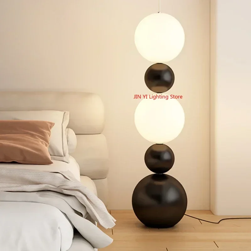 

Nordic Black White Gourd Floor Lamp for Bedroom Living Room Next To The High-end Vertical Atmosphere Lamp LED Tricolor Light