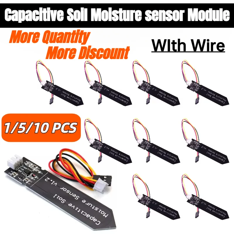 

1-10PCS Capacitive Soil Moisture Sensor Module with Wire 3.3-5.5V Corrosion Resistant Wide Voltage Operation