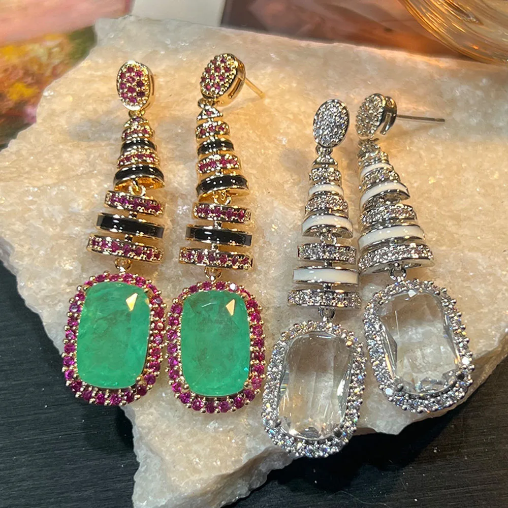 

Red Green drop Long pendant Earrings Luxury Jewelry Women Earrings zircon Cute Jewelry gift