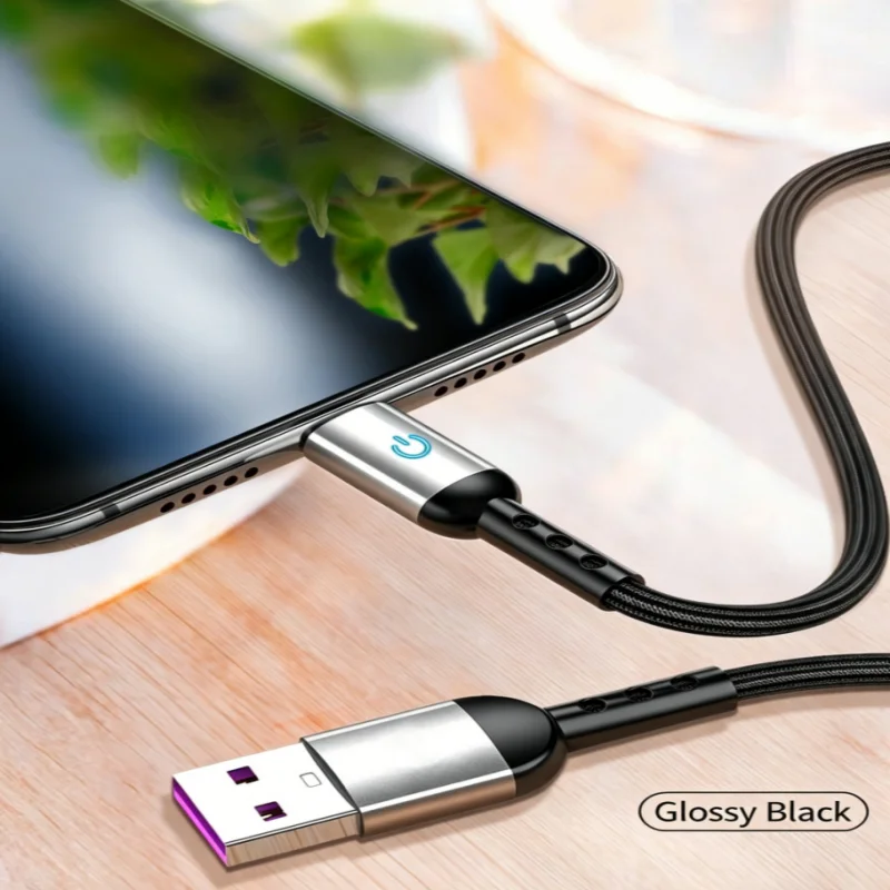 USB A to Type C Nylon Braided Charging Cable With LED Indicator 1.2M Durable Anti-break Data Sync Cord Black Red Two Colors