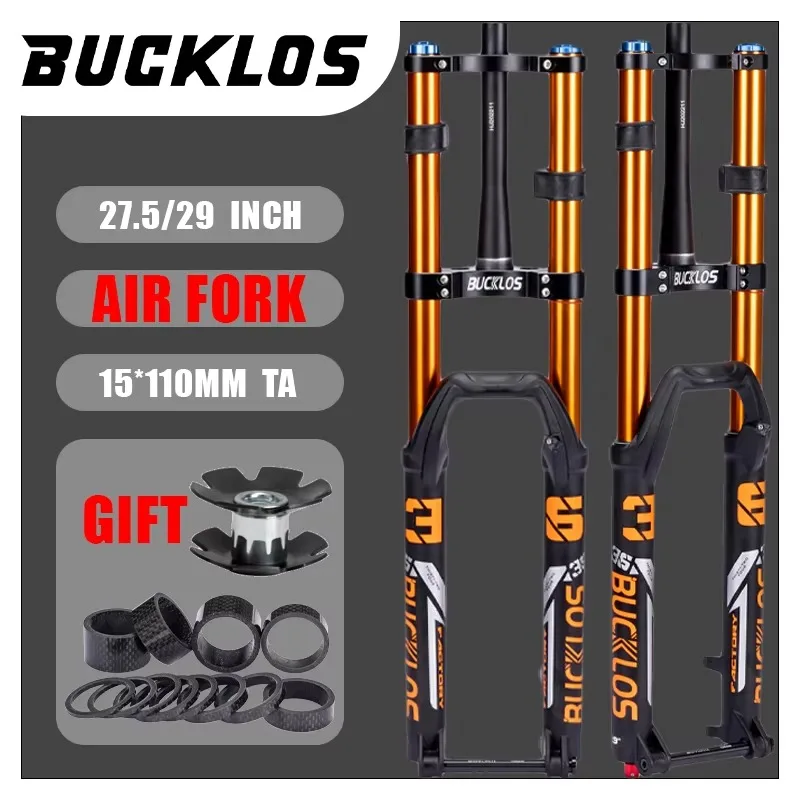 BUCKLOS Dual‑Crown MTB Air Suspension Fork 27.5/29in 180mm Travel 51mm Offset Disc Brake Mountain Bike Front Fork
