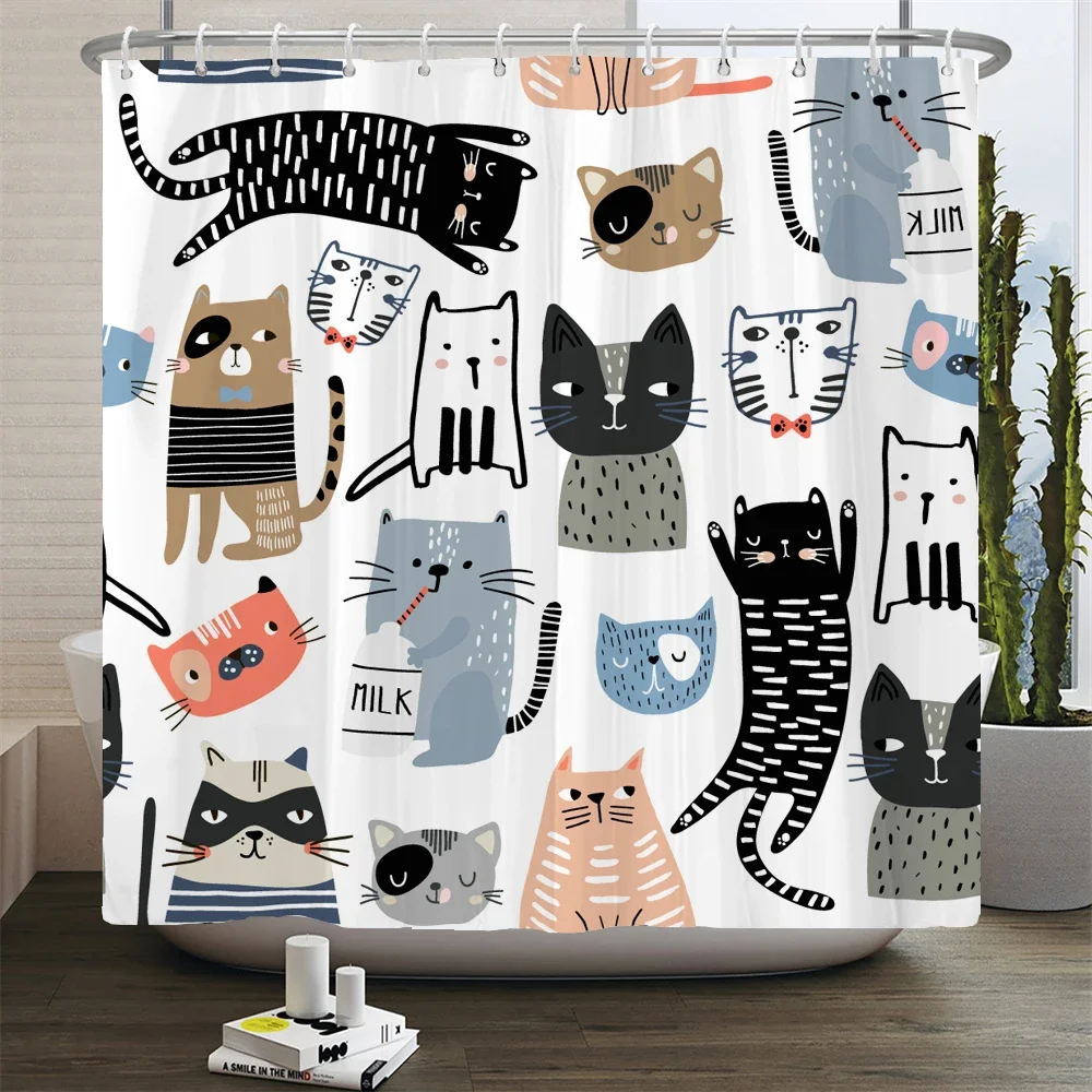 Cat Printed Shower Curtain Cartoon animal Bath Curtains Bathroom For Bathtub Bathing Cover Shower Curtains with 12 pcs Hooks