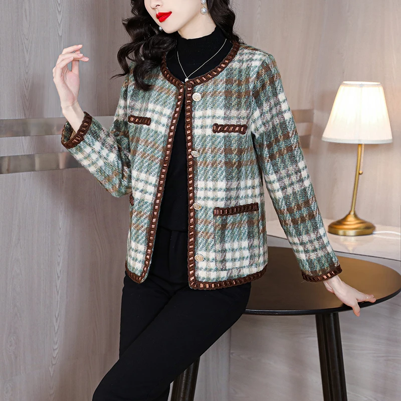 

Fragrance Luxury Designer Winter Clothing Women Vintage Plaid Tweed Jack Wool Coats Korean Fashion Strreetwear 2023 Autumn