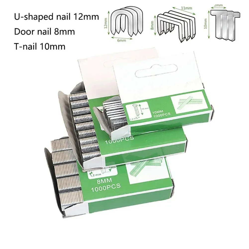 Silver Staples Nails Tools, alta qualidade, novo, DIY, Brad Nails Door, embalagens domésticas, 12mm, 8mm, 10mm