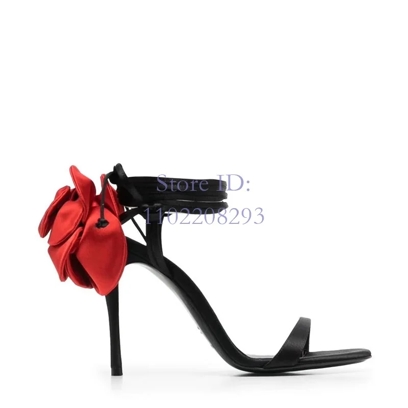 Satin Flower Cross Straps Stilettos Sandals Round Toe Solid Thin High Cover Heel Back Strappy Women Fashion Sexy Shoes 2024