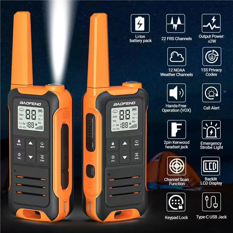 2Pcs Baofeng F22 PMR446 FRS Walkie Talkie Portable Two-Way Radio Walkie Talkie Long Range VOX Type-C Charger Camping Hotel