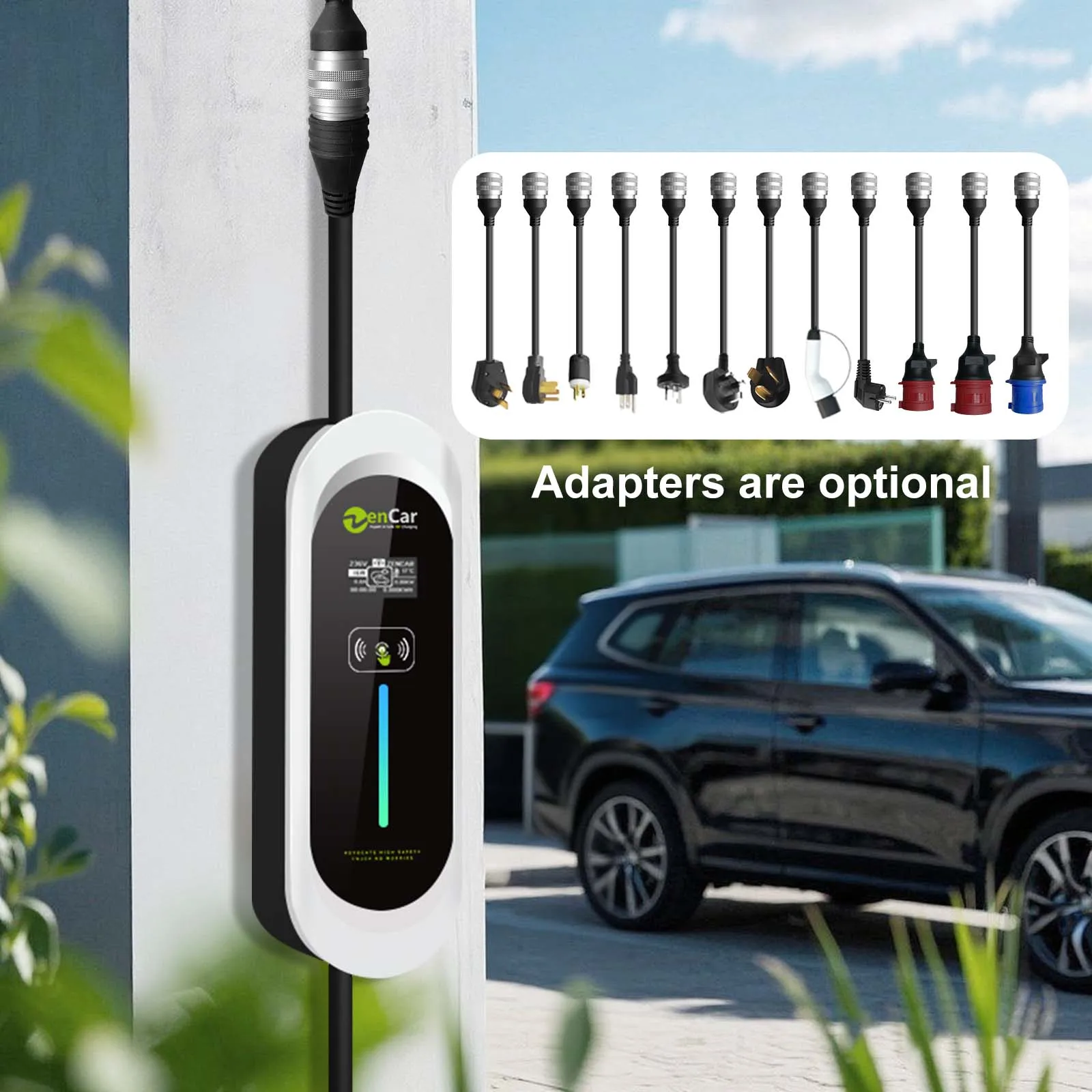 Model E Car Charger with Multi Adapters 40A Zencar 9.6kW Type 1 NACS AC Ev Charger with Replaceable Power Plugs NEMA14-50 5-15