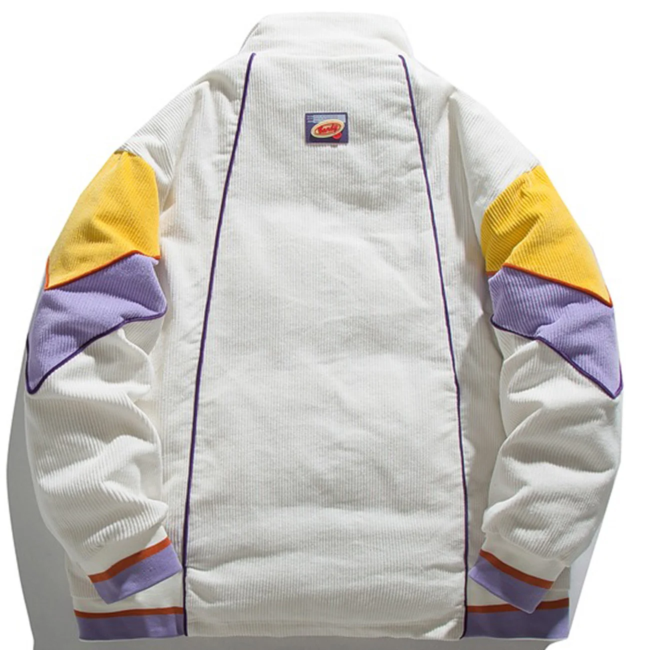 Parkas Corduroy Harajuku Winter Down Jacket Rainbow Zip Up Coat Oversize Streetwear 2022 Men Women Outwear Clothing White