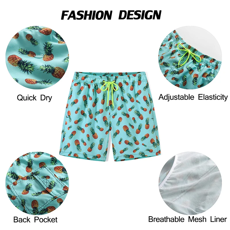 DATIFER Summer New Fashion Polyester Men Shorts Beach Quick Dry Printing Swimsuit Plus Size Mesh Liner Surfing Gym Shorts Men