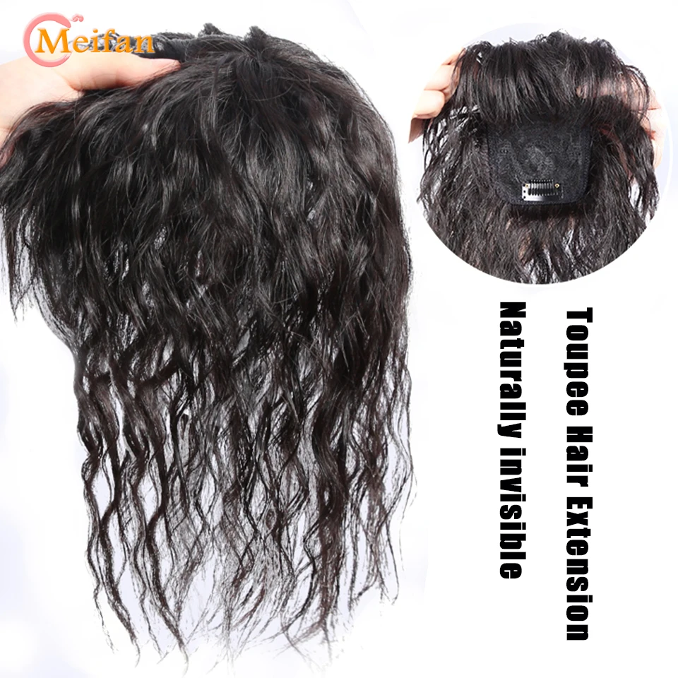 MEIFAN Synthetic Topper Closure Hairpieces with Bangs Clip on the Top of Head Hair Extension to Cover the White Hair Hairpiece