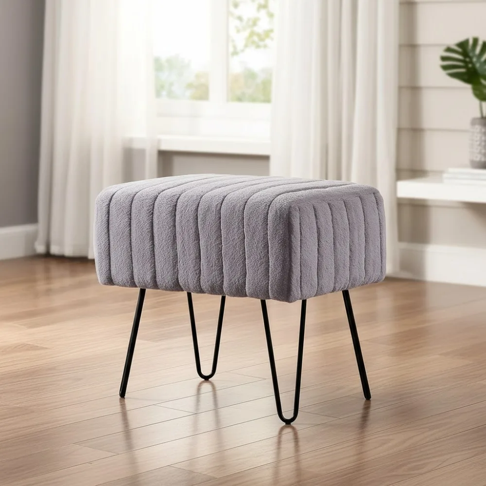 

Super Soft Faux Fur Ottoman Bench 19x13x17 Charcoal Gray Living Room Footrest Stool Bedroom Decor Chair