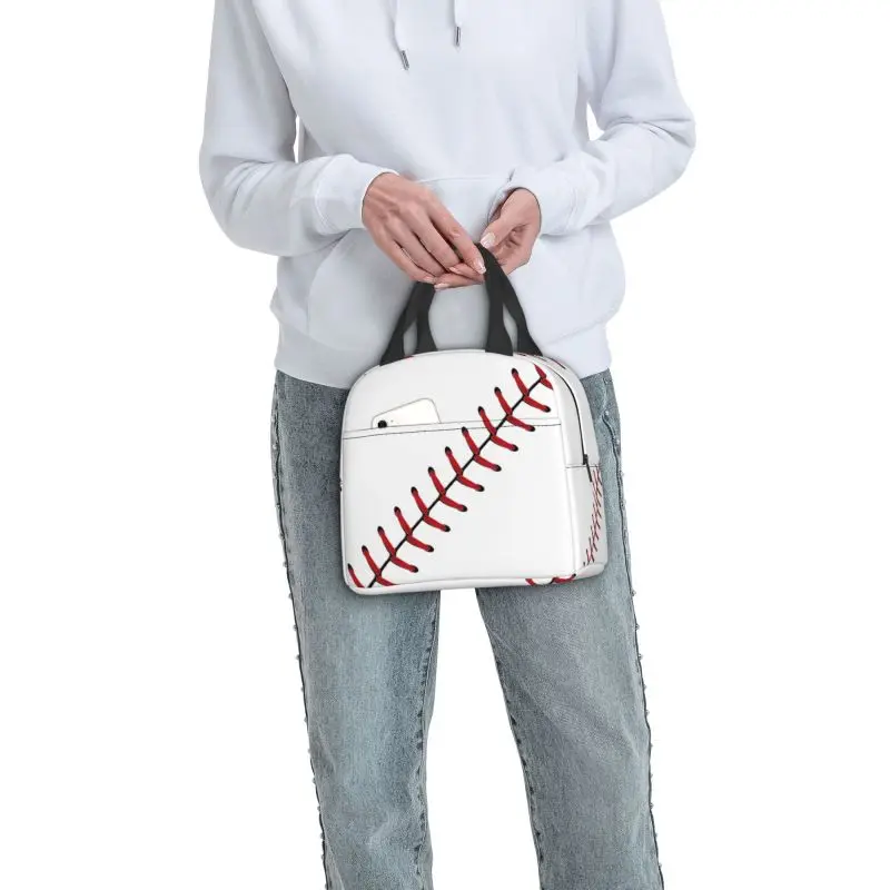 Softball Baseball Lace Lunch Box Thermal Cooler Food Insulated Lunch Bag for Kids School Children Portable Picnic Tote Bags