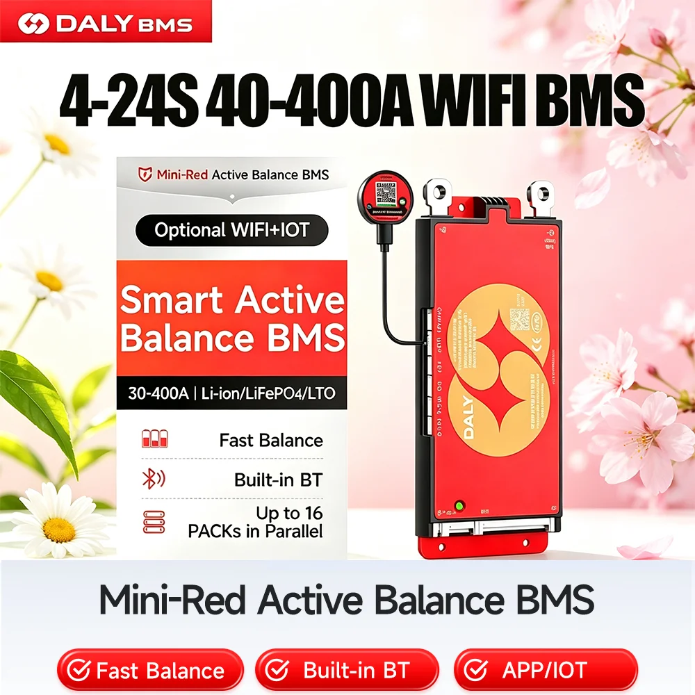 DALY Smart BMS Active Balance BMS Lifepo4 3S 4S 12V 8S 24V 16S 48V 100A 150A 250A WiFi BMS Li-ion LTO Battery RS485 CANBUS WiFi
