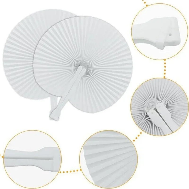 

White Paper Fan Round Heart-shaped Folding Fan for Ceremony Invitations Wedding Party Gift Ceremony Supplies Home Decoration