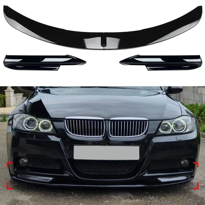 

For BMW 3 Series E90 E91 M-Tech Sport Pre-LCI 320i 325i 2005-08 Front Bumper Spoiler Lip+Side Fog Light Air Vent Splitter Cover