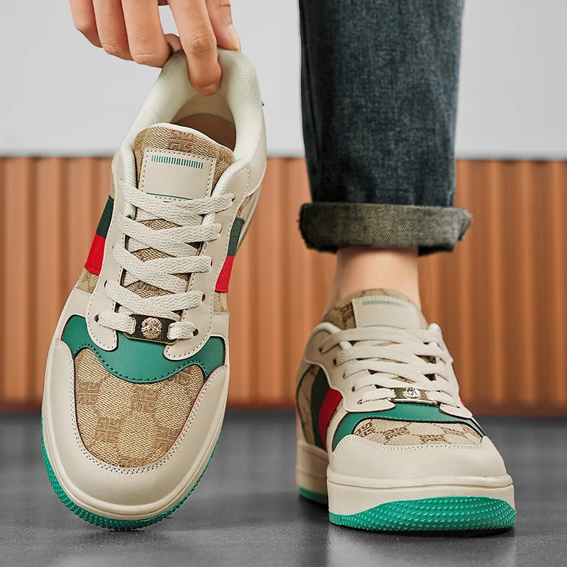 Large Size Men's Shoes 45 Breathable Sporty Trendy Summer Shoes  Retro Luxury Printed Casual Board Shoes round Toe Flat Heel
