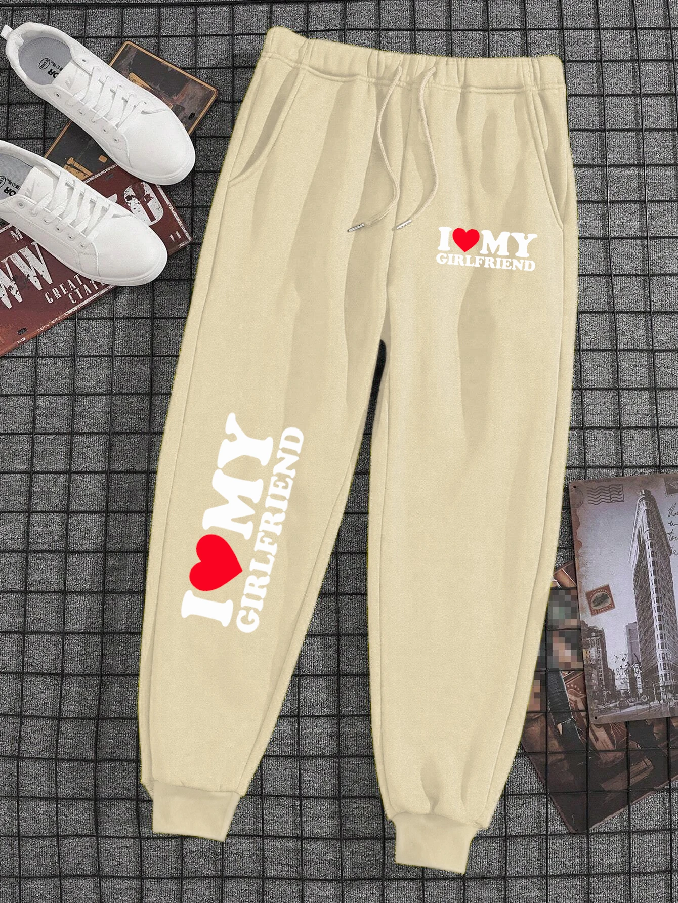 I Love My Girlfriend Prints Men Women Trouser Drawstring Outdoor Trouser Fleece Casual Sweatpant Warm Sport Trouser Couple