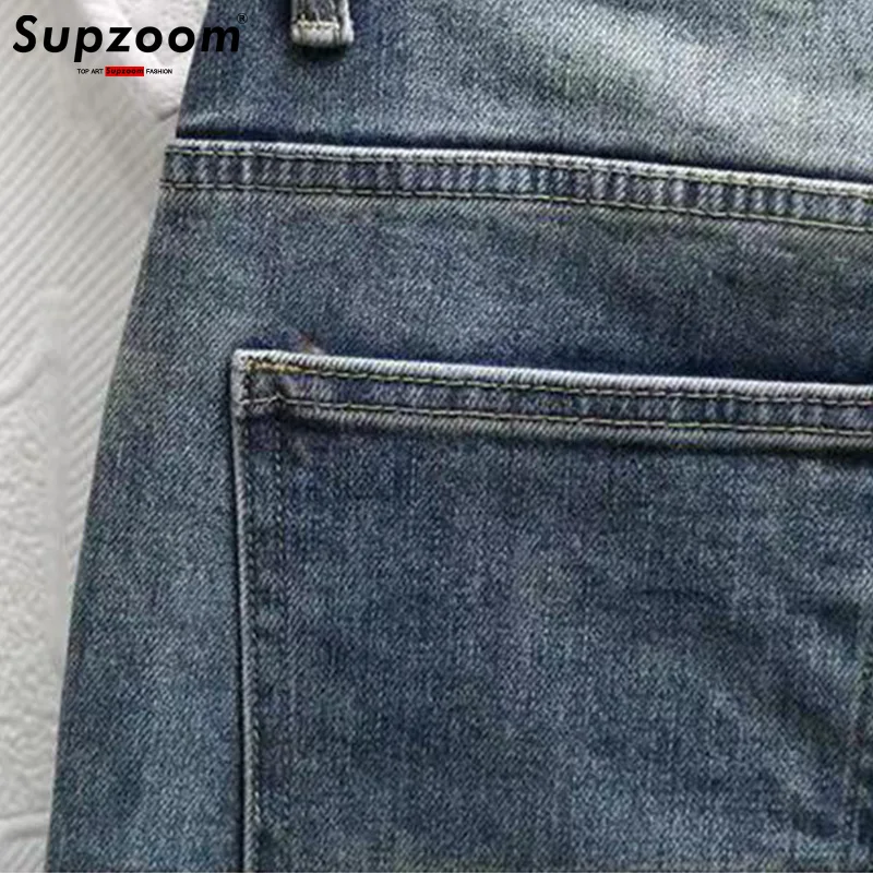 Supzoom-pantalones vaqueros de algodón con bolsillos para hombre, Jeans informales de retales con cremallera, lavado a la piedra, gran oferta, otoño