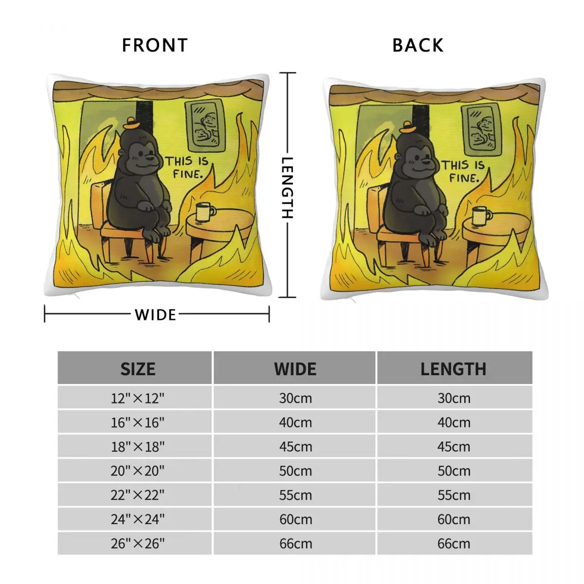 This Is Fine Gorilla Meme Square Pillowcase Polyester Linen Velvet Printed Zip Decorative Room Cushion Cover 45x45