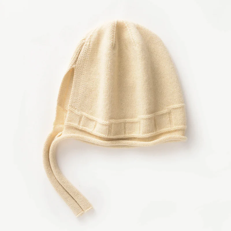 European Fashion 100% Cashmere Hat for Women New Style Tie-up Rolled Edge Casual Hat Ear Protection Knitted Headwrap Hat