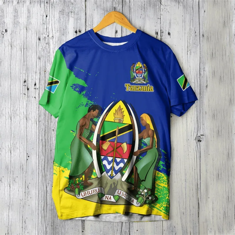 ثلاثية الأبعاد الطباعة تنزانيا شعار تي شيرت الجمهورية المتحدة تنزانيا العلم الجرافيك تي شيرت الرجال موضة قصيرة الأكمام تي شيرت #3