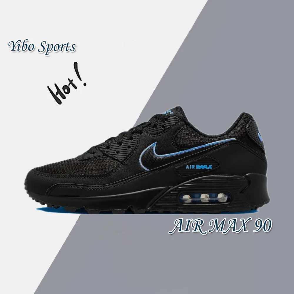 Nike schwarze und blaue Farbe AIR MAX 90 Herren-Laufschuhe, stoßdämpfende, rutschfeste Low-Top-Freizeitsneaker