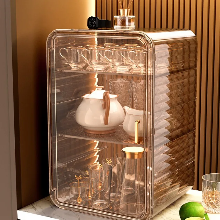 Rack de armazenamento de copos à prova de poeira, suporte, rack de armazenamento de copos de água, conjunto de chá, suporte, caixa de armazenamento de canecas de café, perspectiva