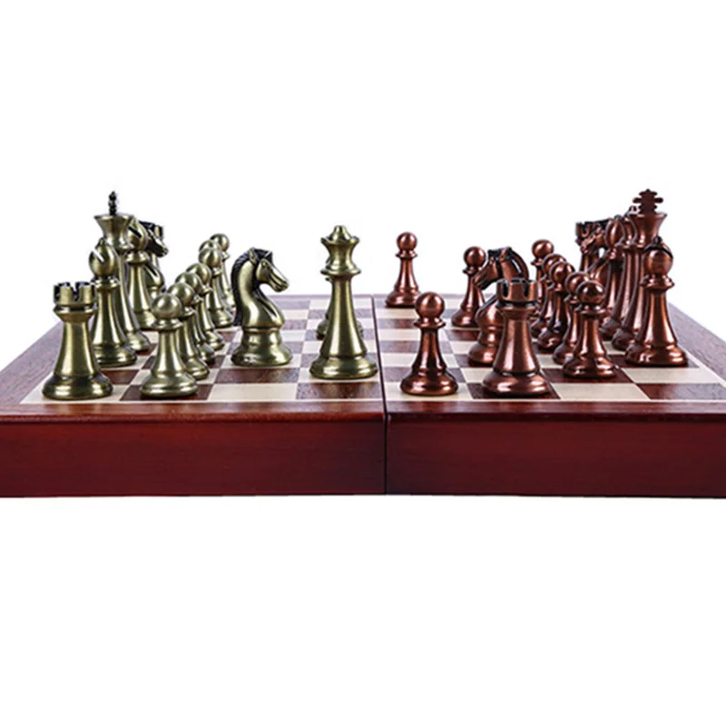 

Chess Set Kirsite Metal Chess Pieces King Height 67mm Wooden Folding Chessboard Portable Chess Game Family Board Game Gift Toy