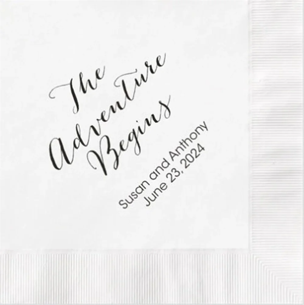 The Adventure Begins Wedding Napkins Personalized Set of 100 Reception Decorations