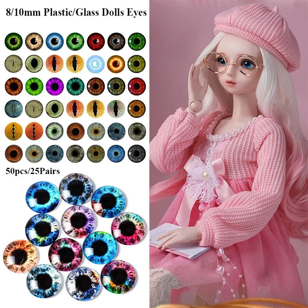 50PCS 8/10mm Plastic Glass Dolls Eyes DIY Crafts Eyeballs for Children Toys Dinosaur Animal Cat Eyes Time Gem Accessories